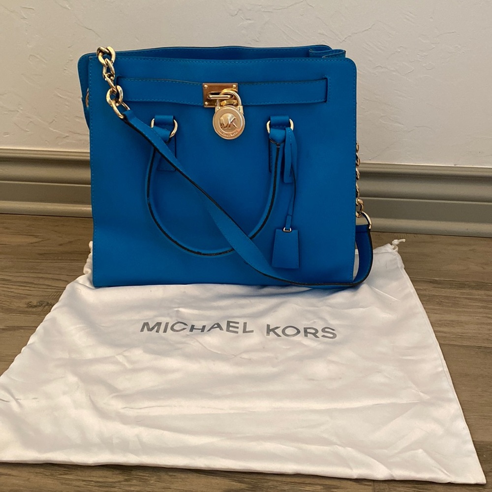 Michael Kors Hamilton Large tote bright blue/turquoise with tan interior